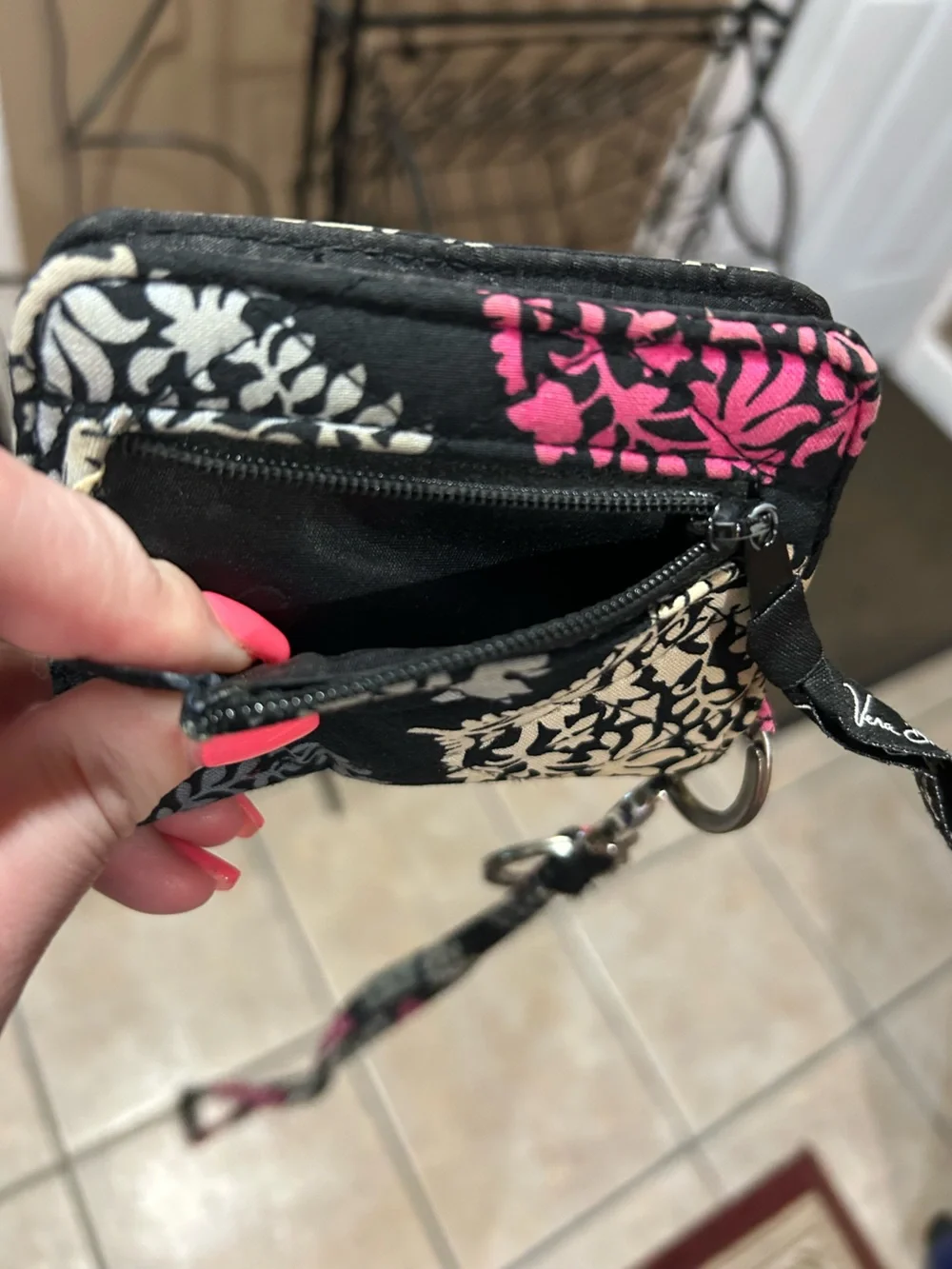 Floral Quilted Wristlet and matching Wallet in Black with Pink & Blue - NEW - Picture 9 of 12